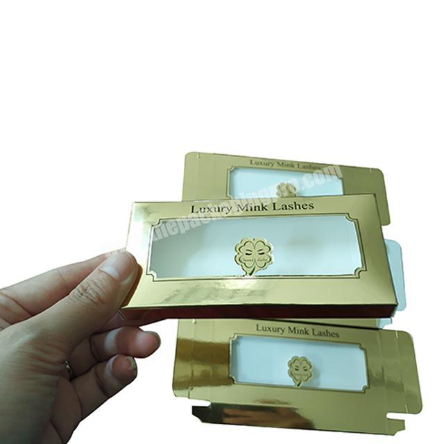 Very New Item Glossy Golden Card Box So Cute Leaf on the PVC window eyelash packaging box