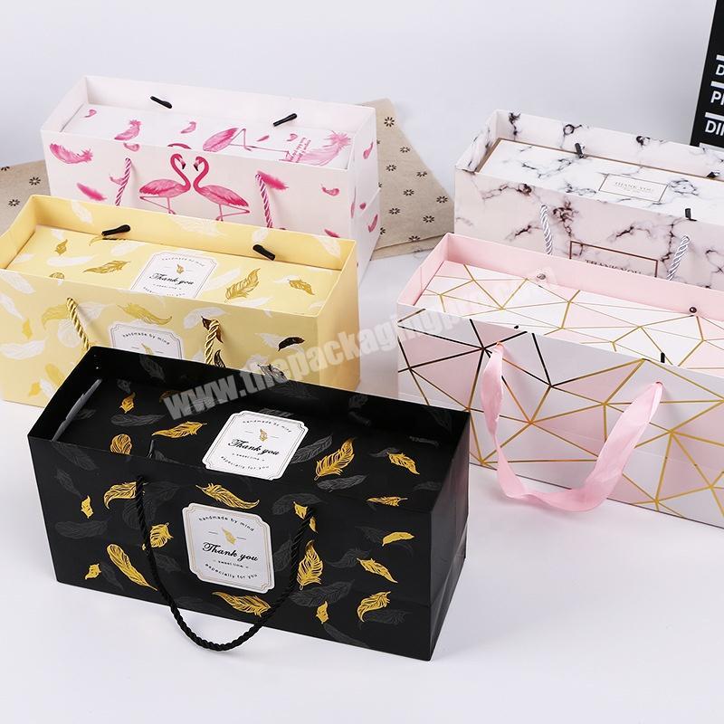 Creative Flamingo Gift Box Marble Paper Nougat Cookies Tote Bags