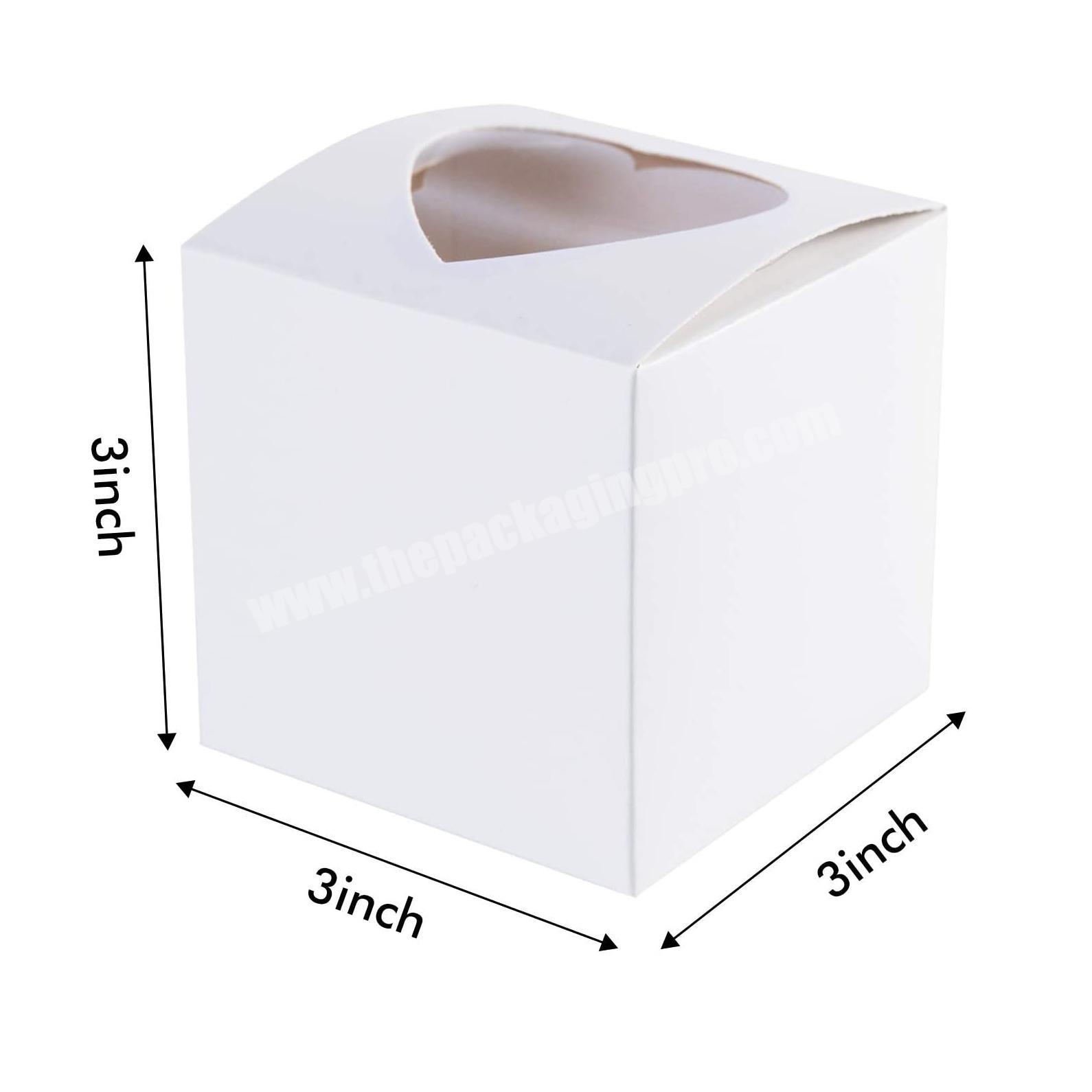 Small Mini Single Favor 3X3X3inch with Heart Shape Window Individual Containers Carrier White Cupcake Favor Boxes