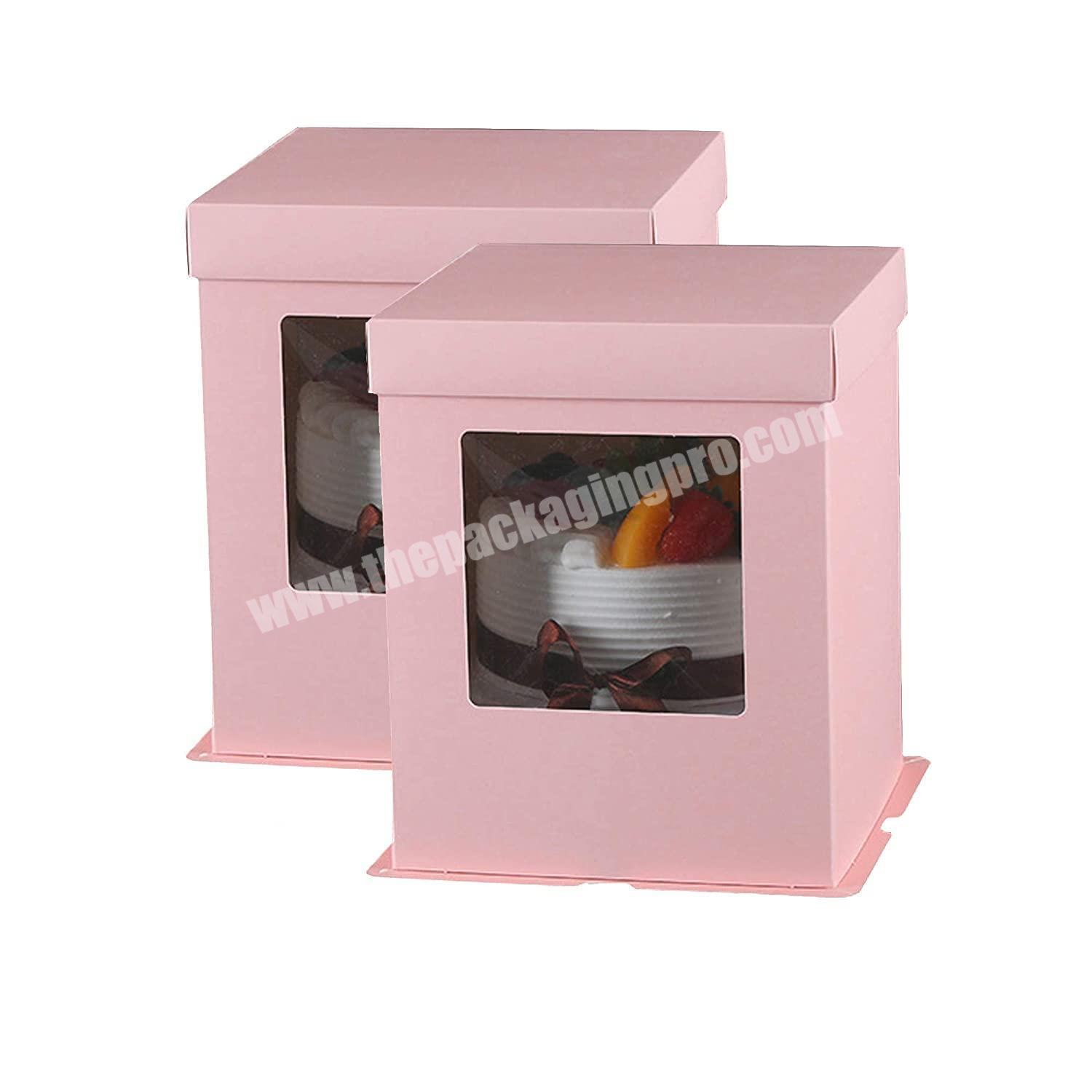 8 inch Large Pink Base and Lid Assembly with Clear Window for Bakery Gift Box Birthday Christmas Day Transparent Gift Cake Box