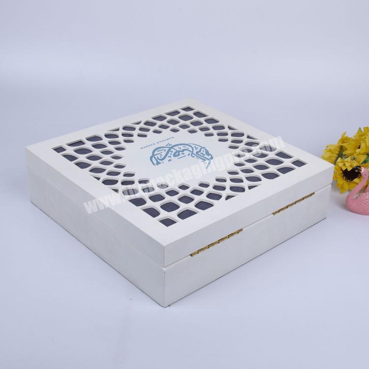 Custom White Lacquer Engraved Wooden Crate Gift Box 30 Cm X 30 Cm