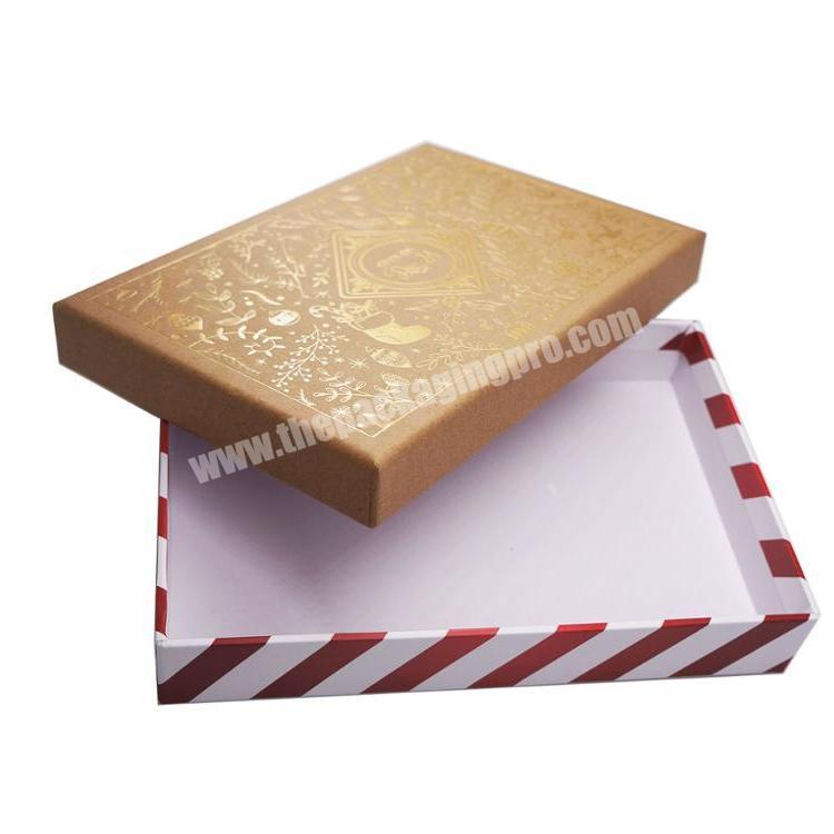 wholesale custom rigid  cardboard kraft paper set up lid and base craft box for Christmas hamper present gift boxes packaging