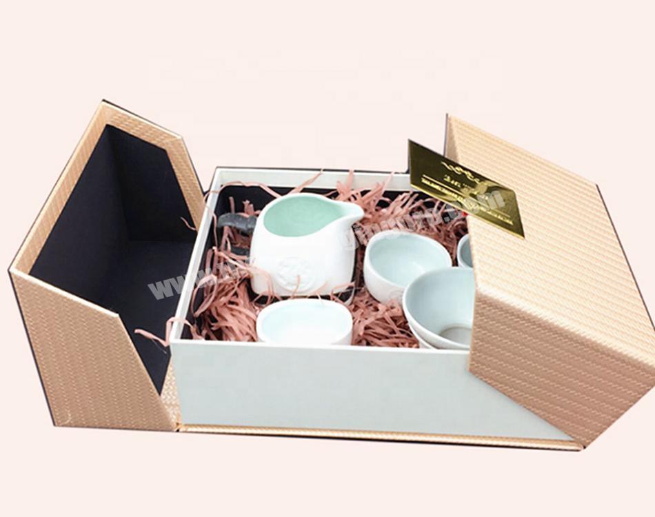Two doors opening fancy custom design high end mug coffee tea cup set tasse packing gift paper box with foam insert wholesale