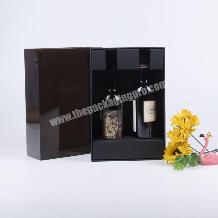 Wholesale Custom Logo Black Slide 2 Bottle Wine Gift Box