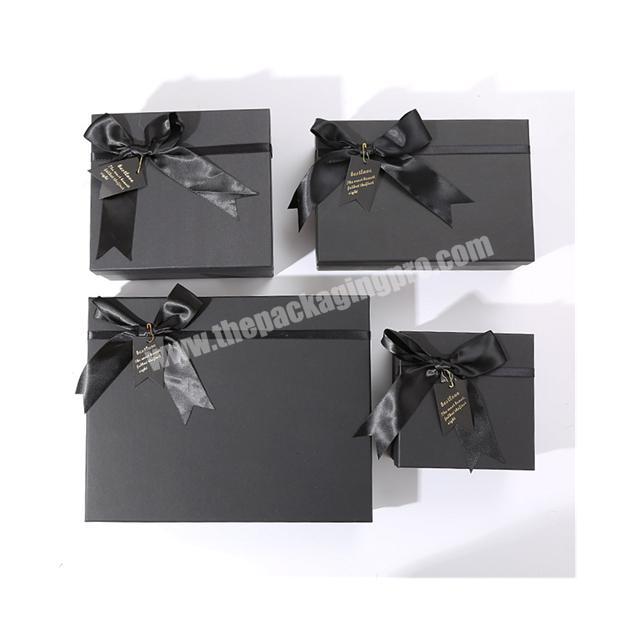Cheap Printing Personalized black matte up and bottom cover birthdayweddding gift box with  bowknot
