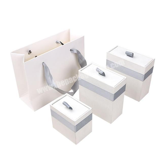 Hot Sale Luxury Custom Design white squarerectangle jewellery paper box and bag