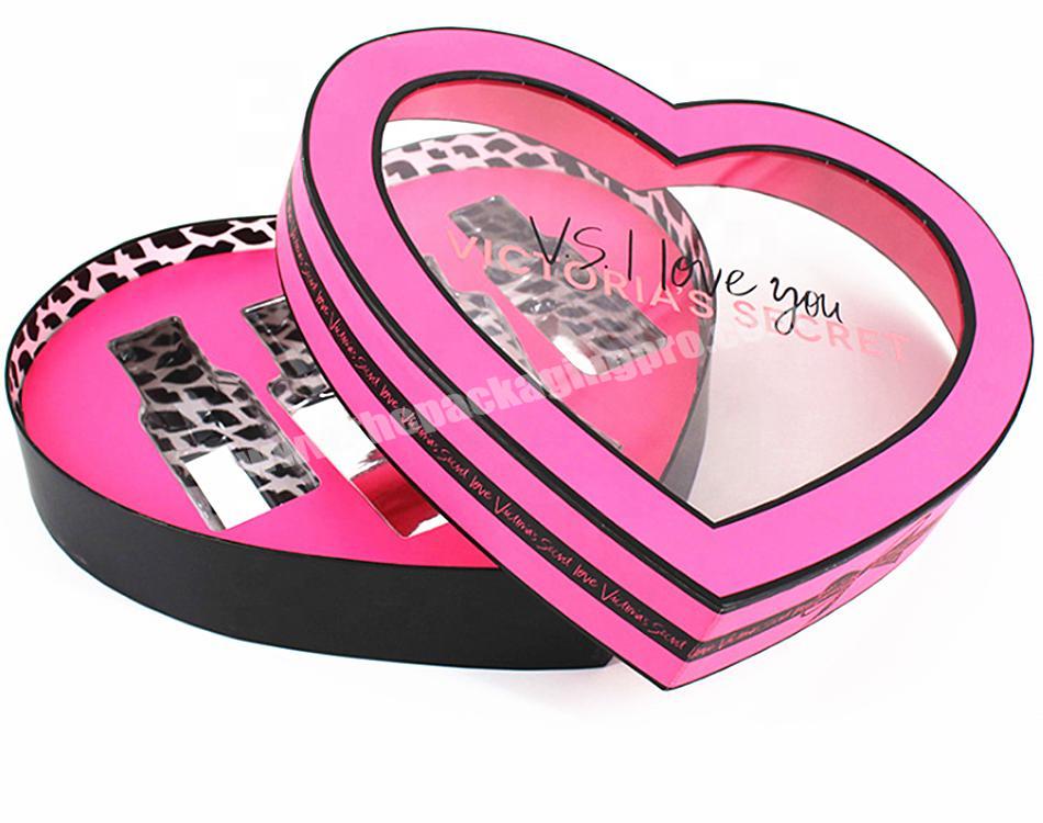 New design heart shape high quality pink cosmetics case hand loction lipstick makeup base blush packing gift paper box