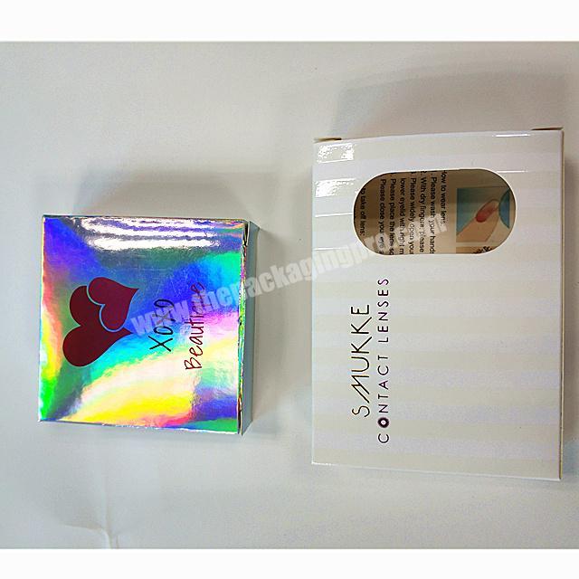 Hologram Silver Material or Plain White Box With UV Printing Eye Lenses Color Contact Lens Case Box Packaging Cotnact Lens