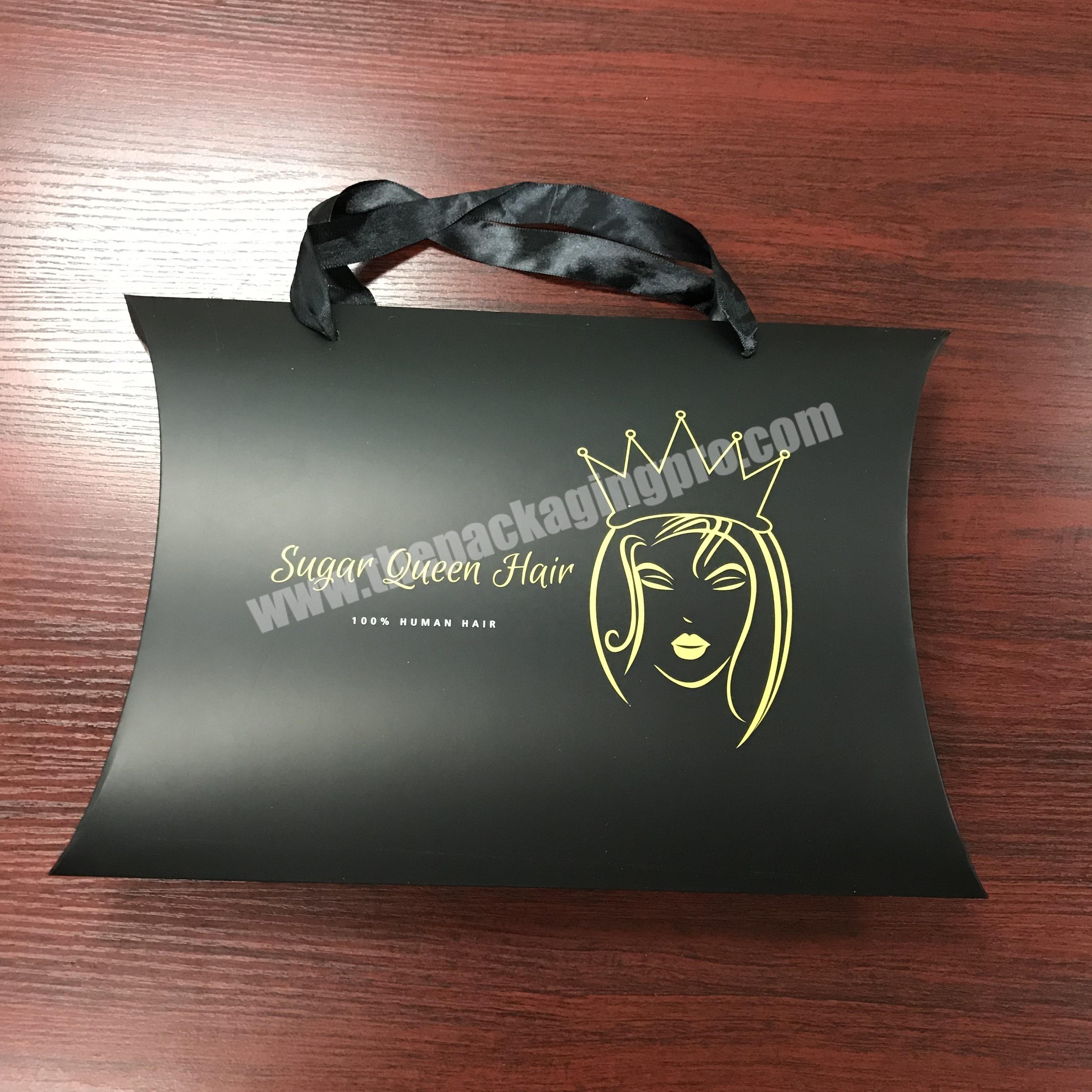 Custom printing matte black design 4 bundles of virgin hair weave packaging with gold color logo