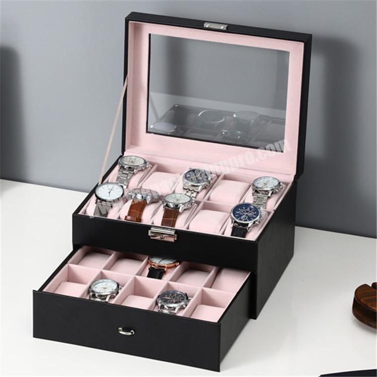 Personalized double-deck 20 Slots luxury custom logo leather watch box for Mens