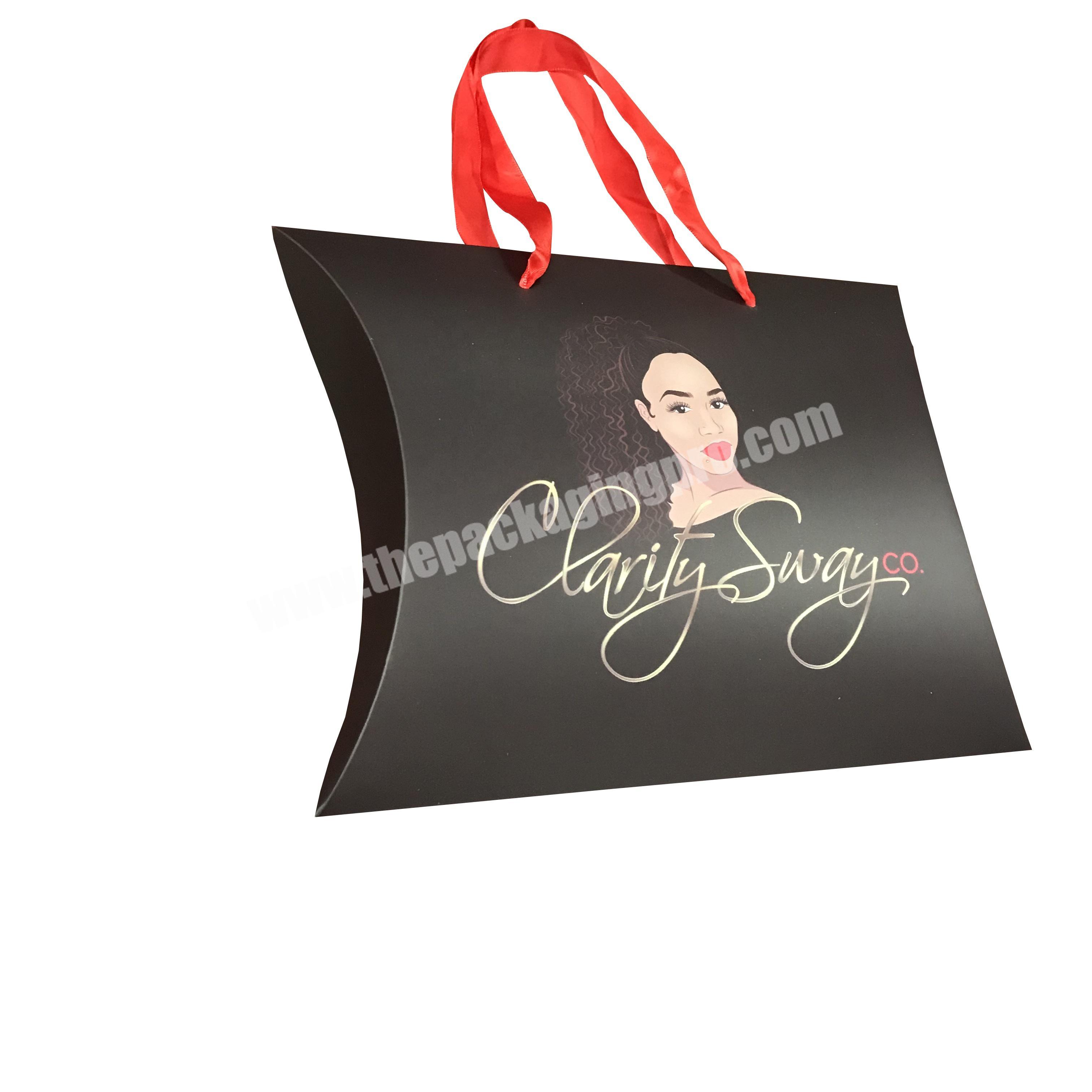 Custom logo printed black background virgin weave 4 bundles of hair extension packaging box with red ribbon handle