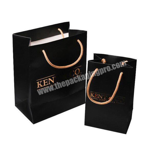 custom luxury glossy black paper bag gold foil your logo for Cosmetics, Watch retail packaging small bags