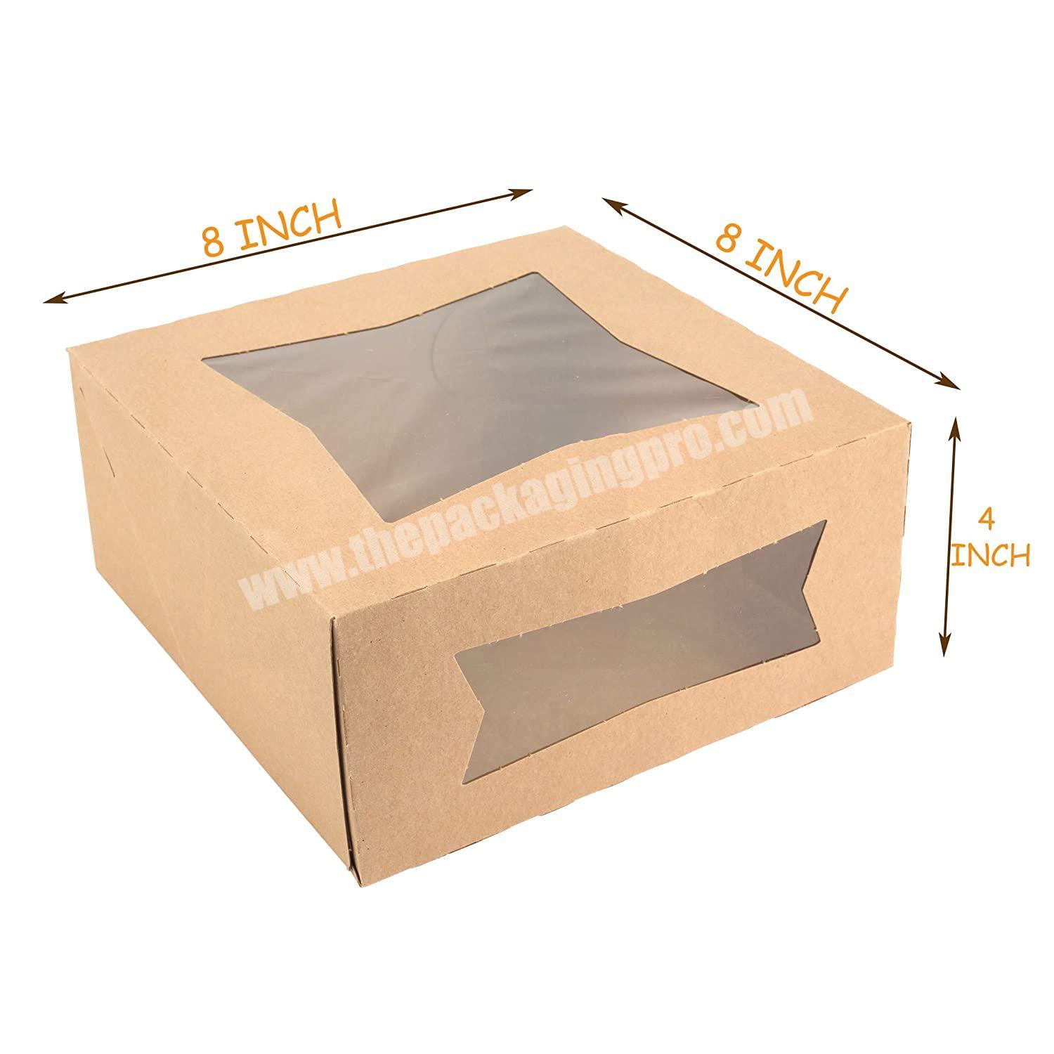 With Window 8x8x4 inches Cardboard Gift Bakery Packaging Containers for Pie Cupcake Cookies and Pastry Kraft Cake Box