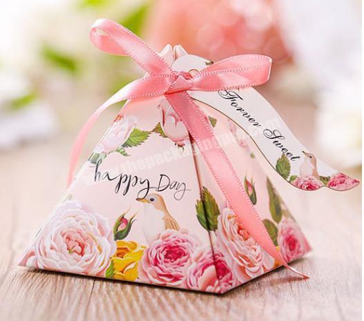 Hot sale custom design taper decorated paper wedding candy dessert packing gift box