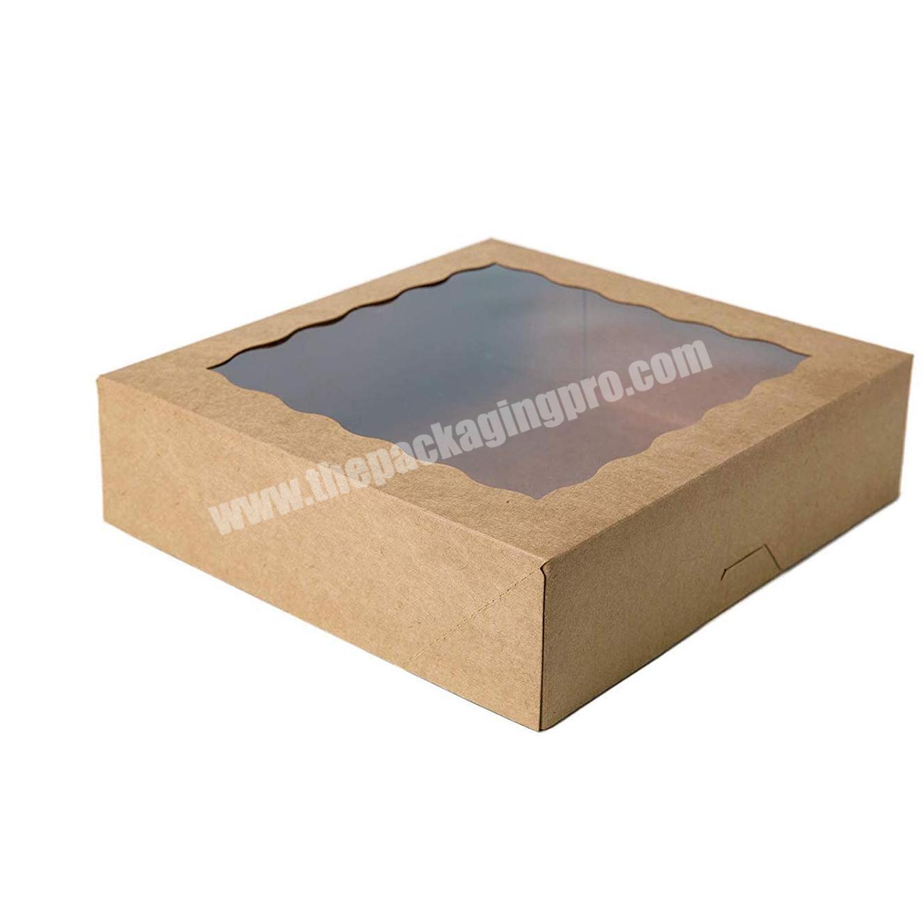 10 inch Brown Natural with PVC Windows Large Cookie Box Disposable Cardboard Containers Kraft Bakery Pie Boxes wholesale