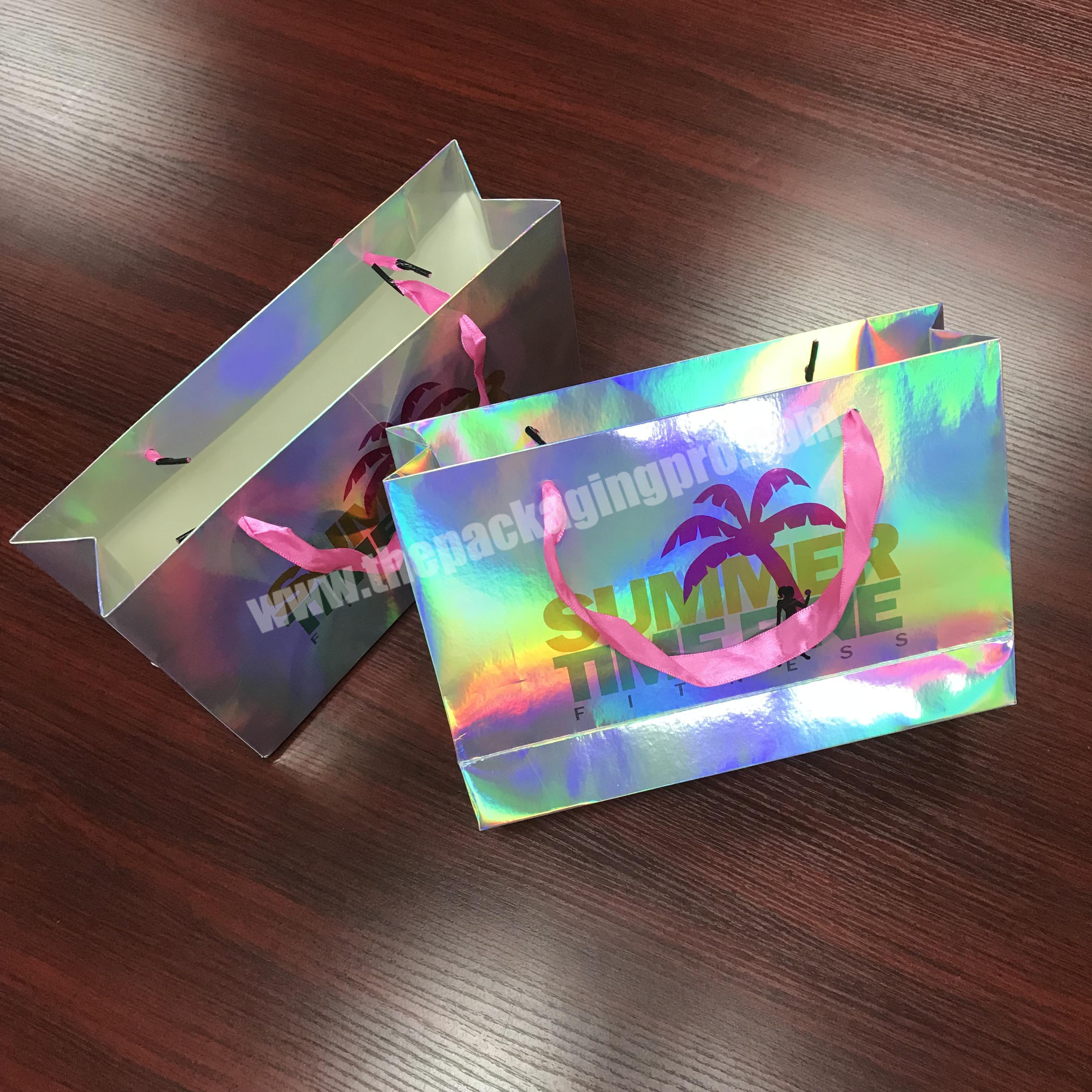 Custom Logo Printing Large Advertising Glitter Hologram Silver Gift Paper Bag