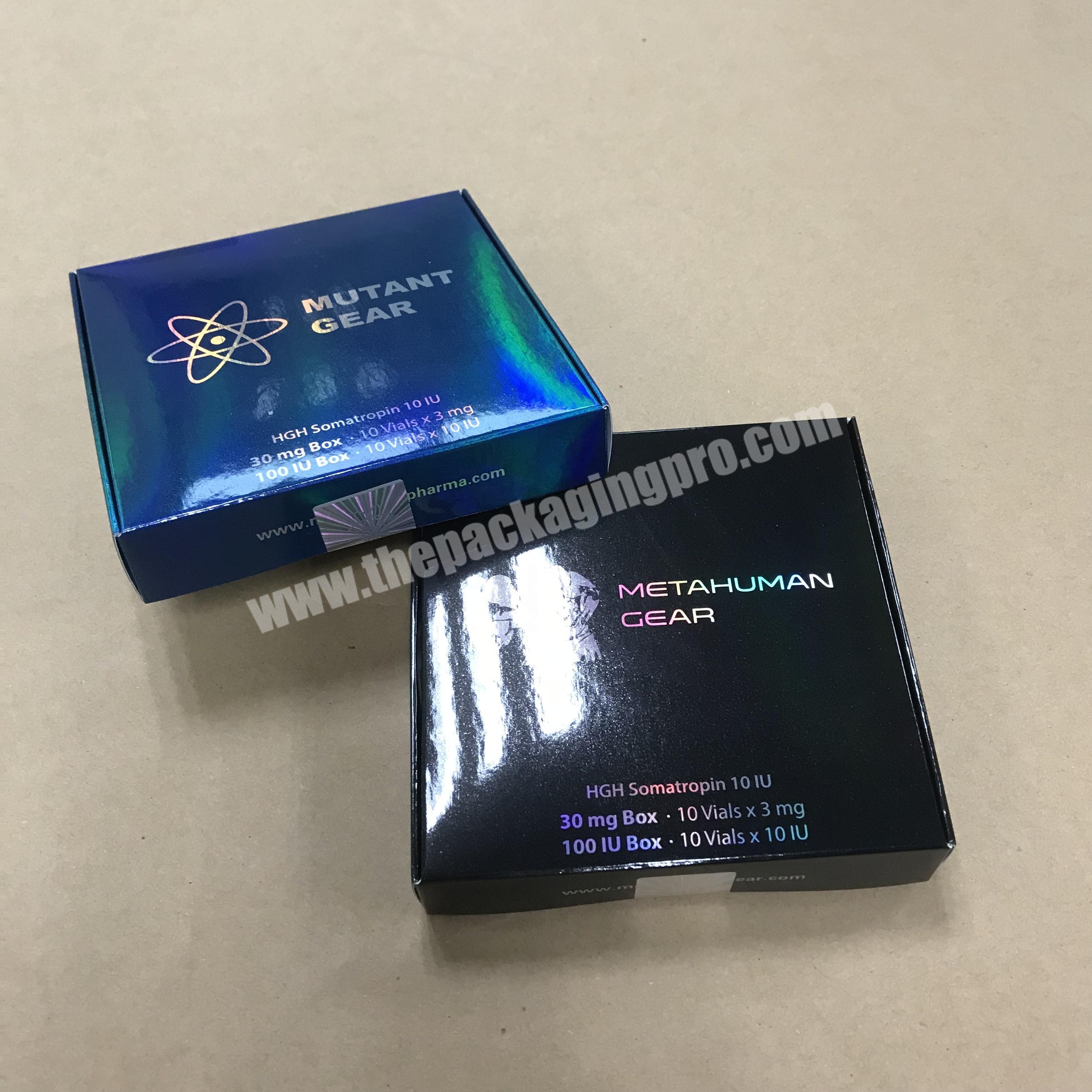 Custom brand logo design HGH Somatropin 10 vials of 10 IU steroid vial paper box with holographic effect