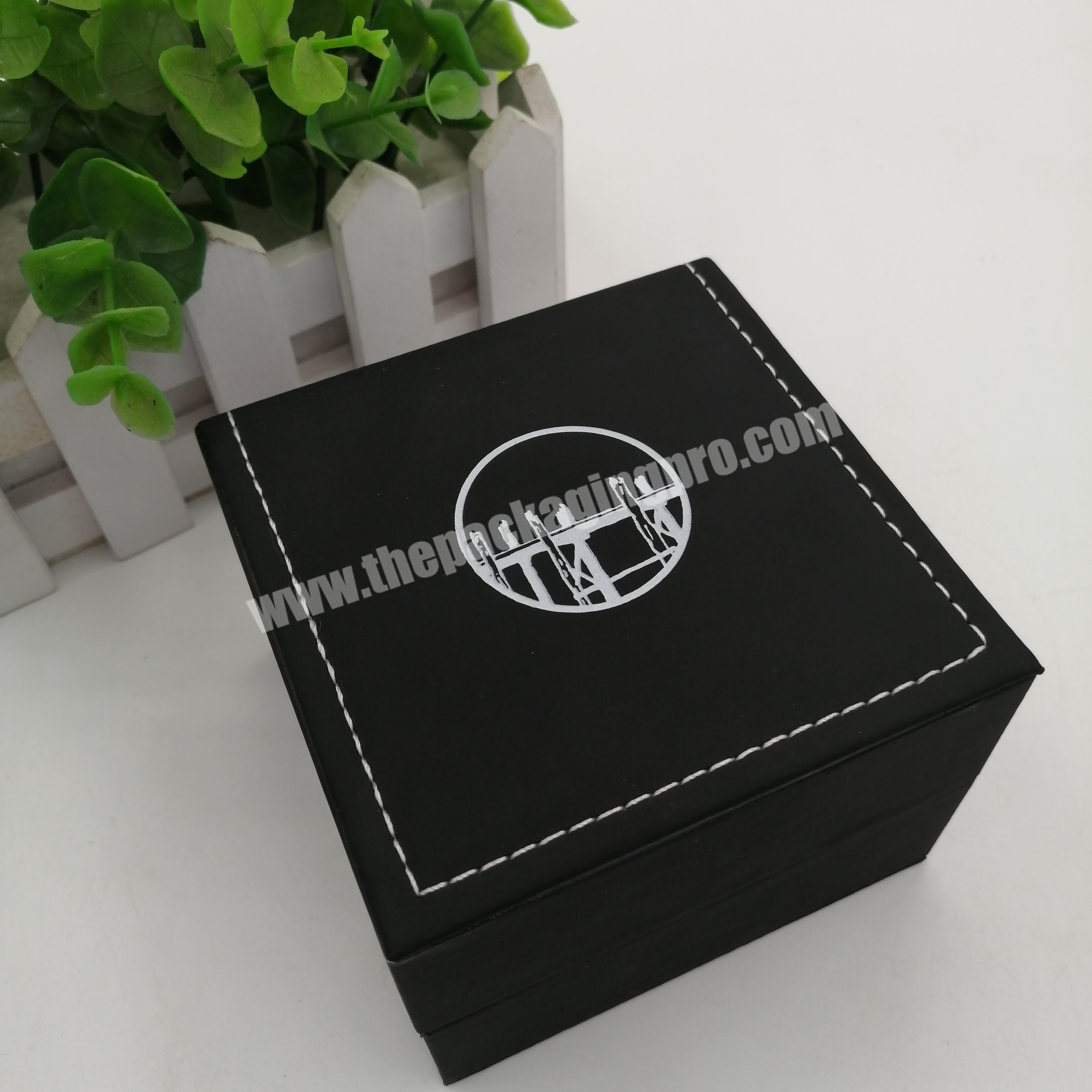 2019 Cheap Hot Small Square Black PU Leather Box With White Threading For Single Watch