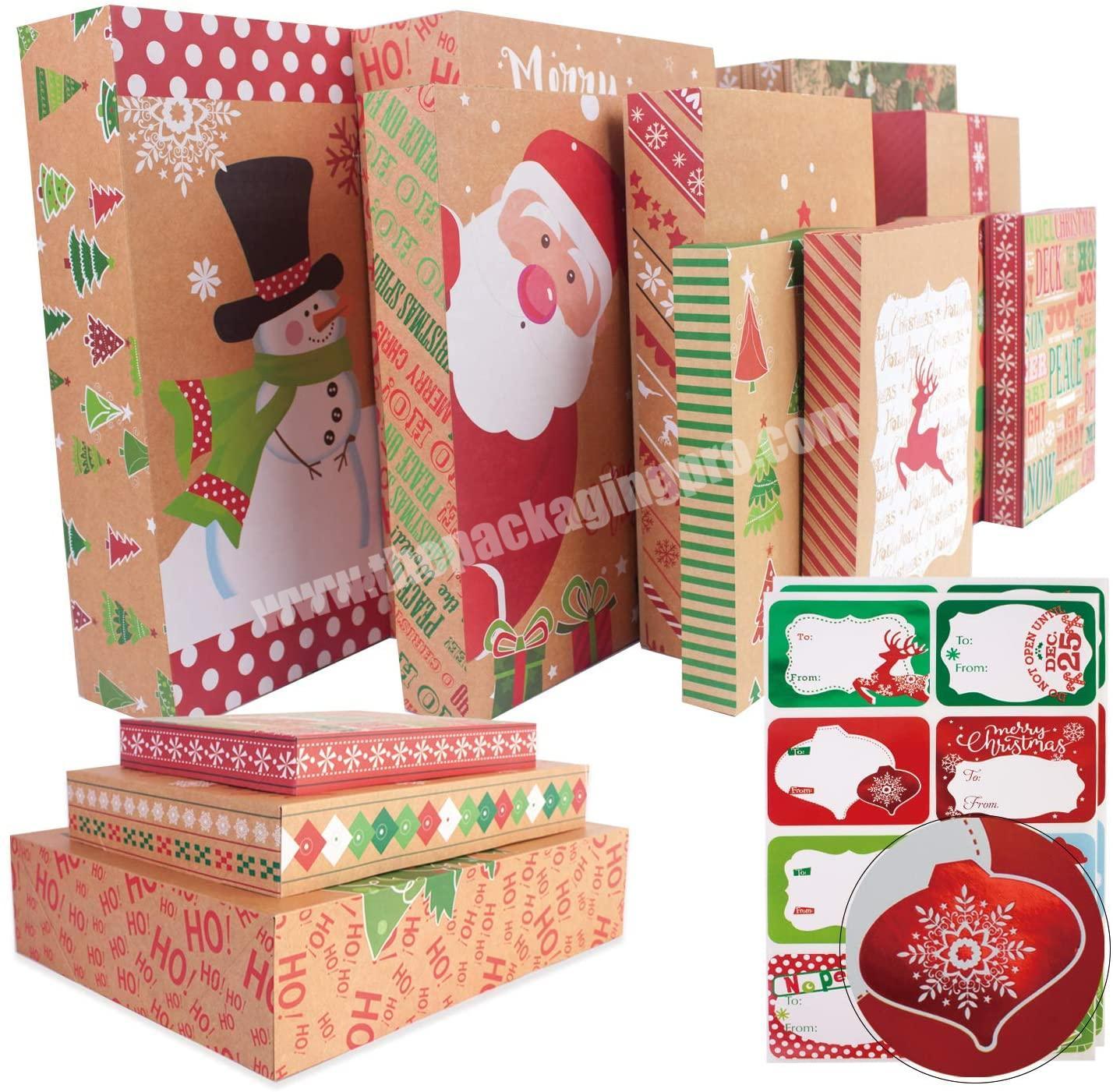 For wrapping Large Clothes Christmas Tag Stickers  OEM Cardboard Paper Kraft Christmas Gift packaging Boxes with Lids