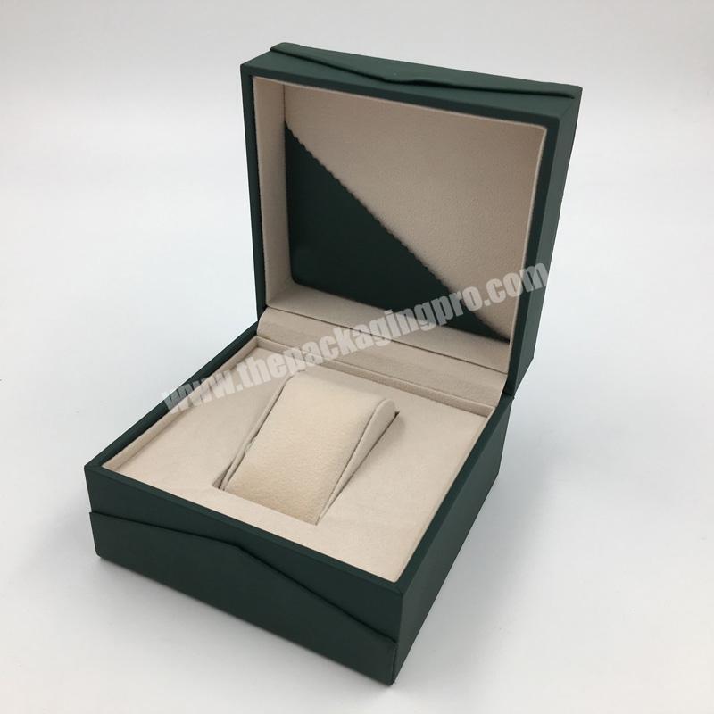 Wholesale green rectangular PU leather MDF wooden single watch box