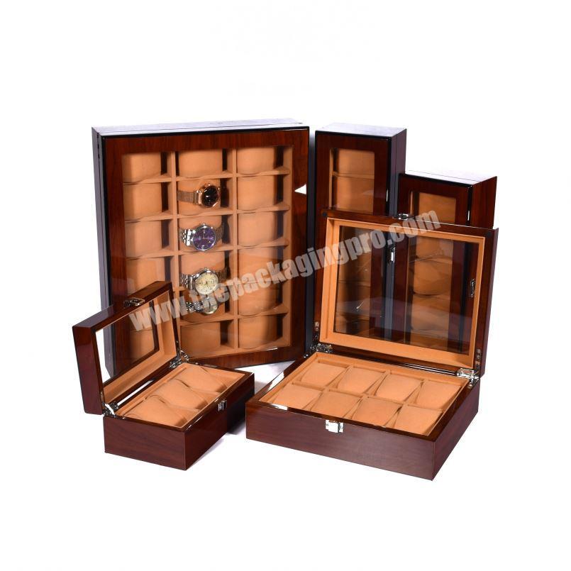 Luxury 3 6 8 12 18 24 Slots Clear Window Wooden Watch Box For Display