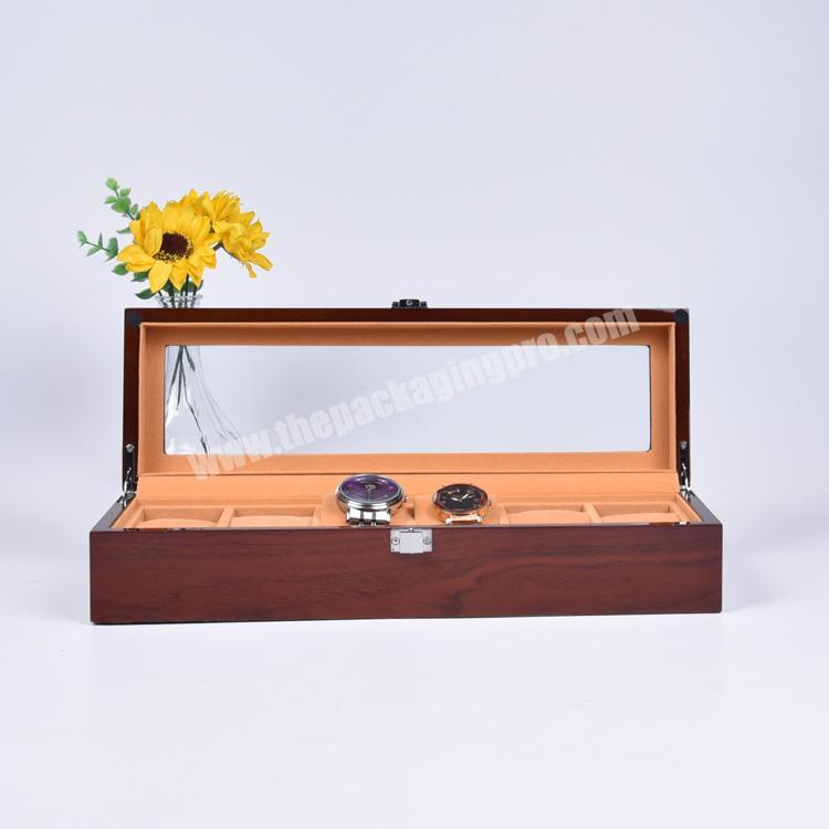 Wholesale Brown 6 Slot Watch Presentation Packaging Box With Clear Window
