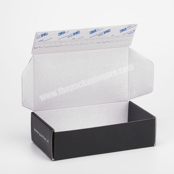 Shenzhen factory OEM hard black corrugated cosmetic makeup product ziplock  mailing postage box with 4M glue tape