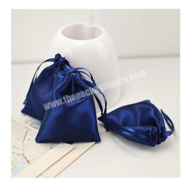 Manufacture customized packaging drawstring blue bag for hair bundle bag satin