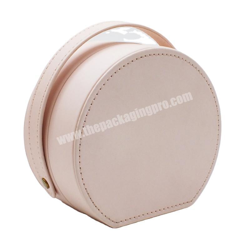Luxury pink round  bag shape box with handle custom watch box