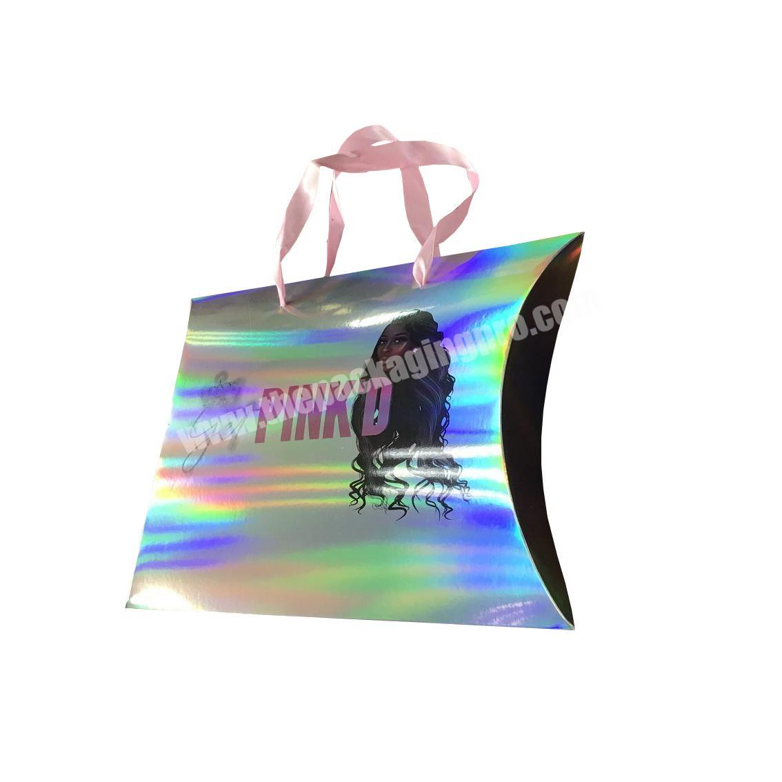 Custom Logo Printed Hair Extension Pillow Packaging Box With Iridescent Effect