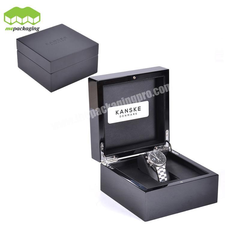 Custom Luxury Gloss Black Single Wood Packaging Watch Box For Gift
