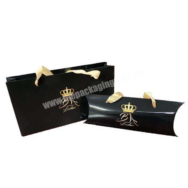 Gift Packaging Set Hot Selling Free Design gold foil black paper bag with hair extension pillow box