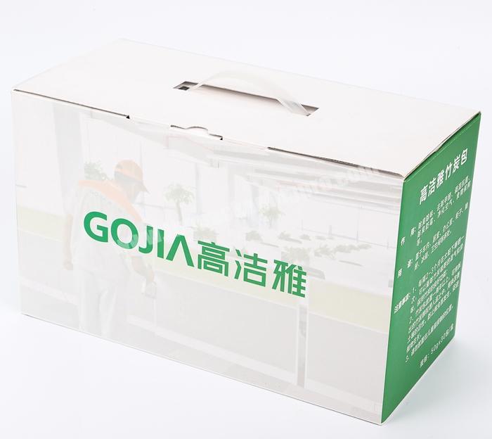 Customized Logo Printed Heavy Duty Corrugated Cardboard Packaging Boxes with Plastic Handle for Easy Taking