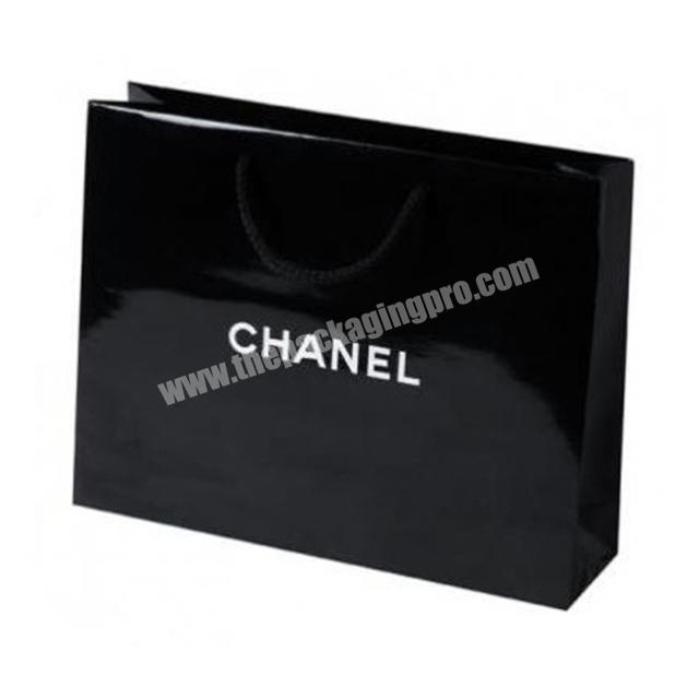 Professional custom printing paper bag black solid color golssy lamination shopping bags for big brand logo