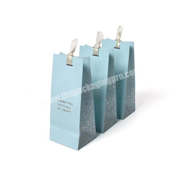 Newest design blue gift bags Sell well custom own your logo Printing gold foil thank you paper bag