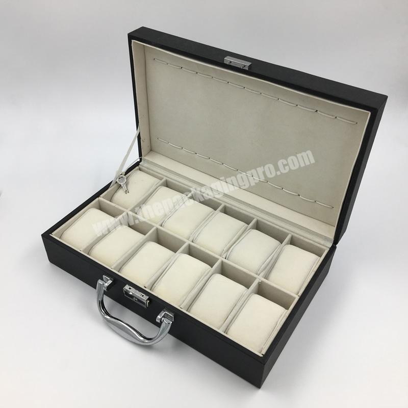 2019 Latest Travel Collection Watch Case 12 Slots Leather Watch Holder Wooden Box For Men With Silver Handle Portable Suitcase