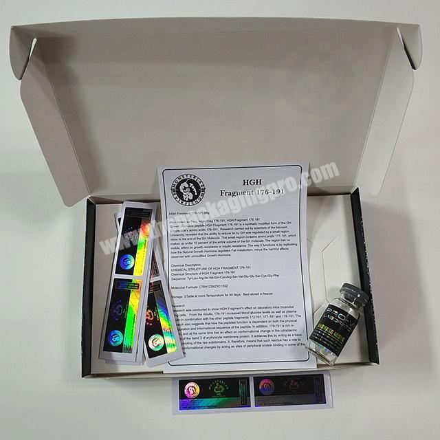 Custom HXM Self Foldable GHRP Box for 10 vials with Paper Tray and leaflet inside holographic hgh label and boxes
