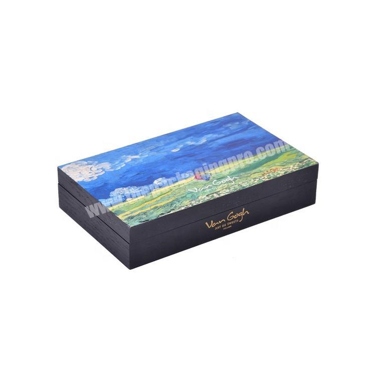 Luxury Custom Matte Finish Black Painted Wooden Chocolate Box For Gift