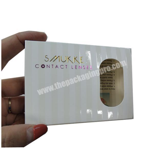 Custom Pink and Yellow Gold Foil Stamped Logo Luxury UV White Glossy Contact Lenses Color Contact Lens Packaging Box