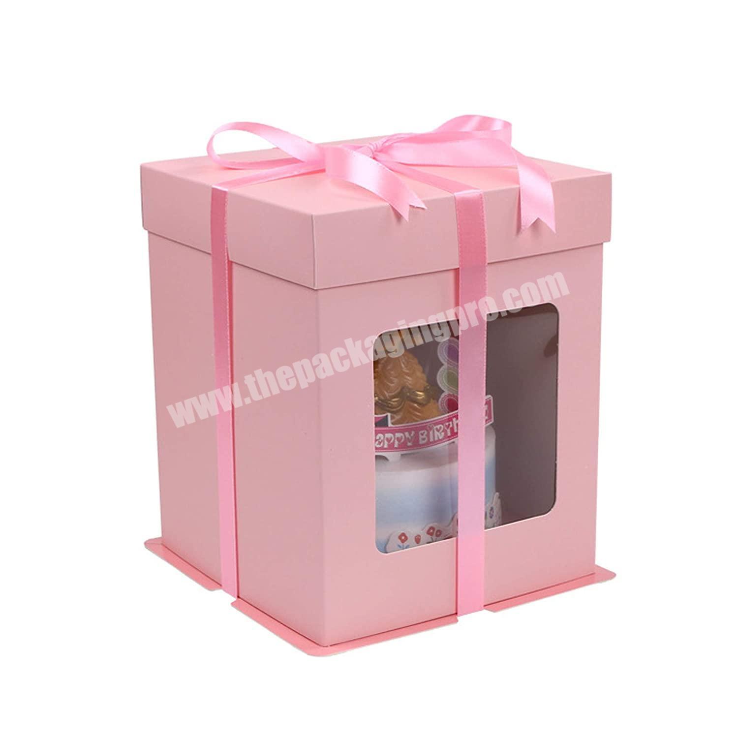 8x8x10 Large with Pink Base and Lid Assembly with Clear Window  for Birthday Christmas Day Transparent Gift Cake Box