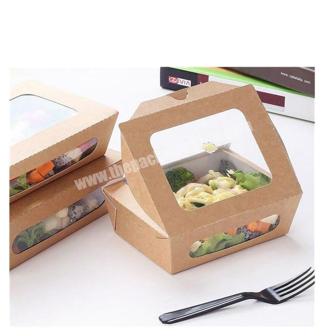 Ready Stock Ship Take out box Disposable Friendly Custom Design Kraft Paper Packaging Salad Box