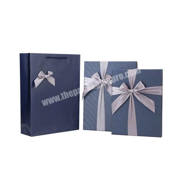 Good Price Newest design square navy blue birthdaythank you paper gift box with bowknot