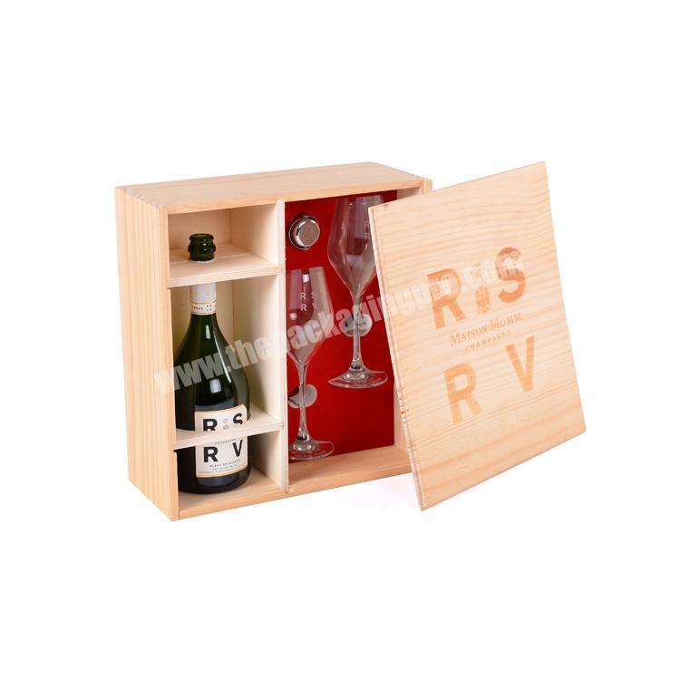 Wholesale Luxury Sliding Top Laser Cut Wooden Wine And Glass Boxes For Gift