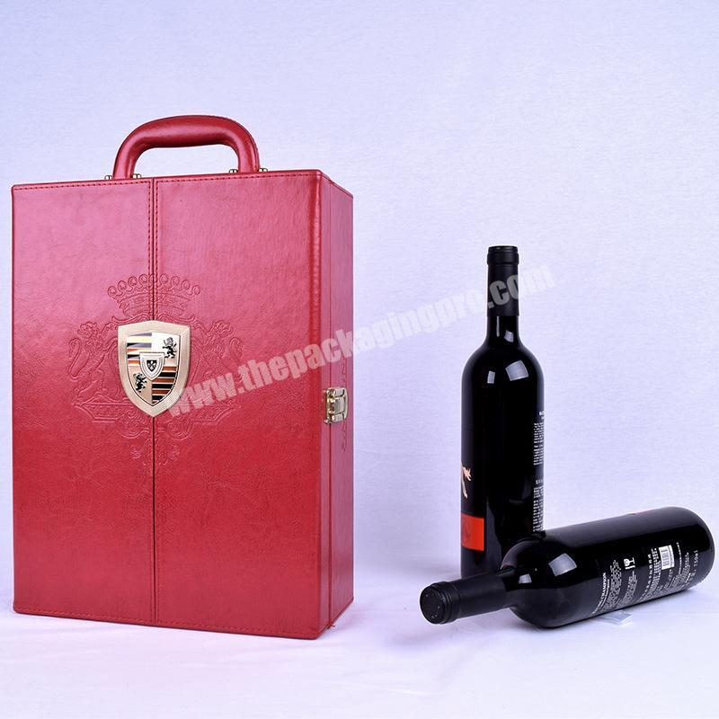 Luxury Double Open PU Leather 2 Wine Boxes With Handle