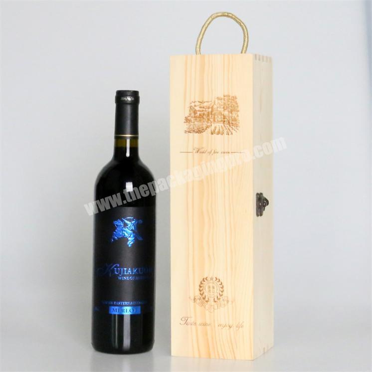 Hot Sale Custom Single Gift Timber Wood Wine Box With Handles