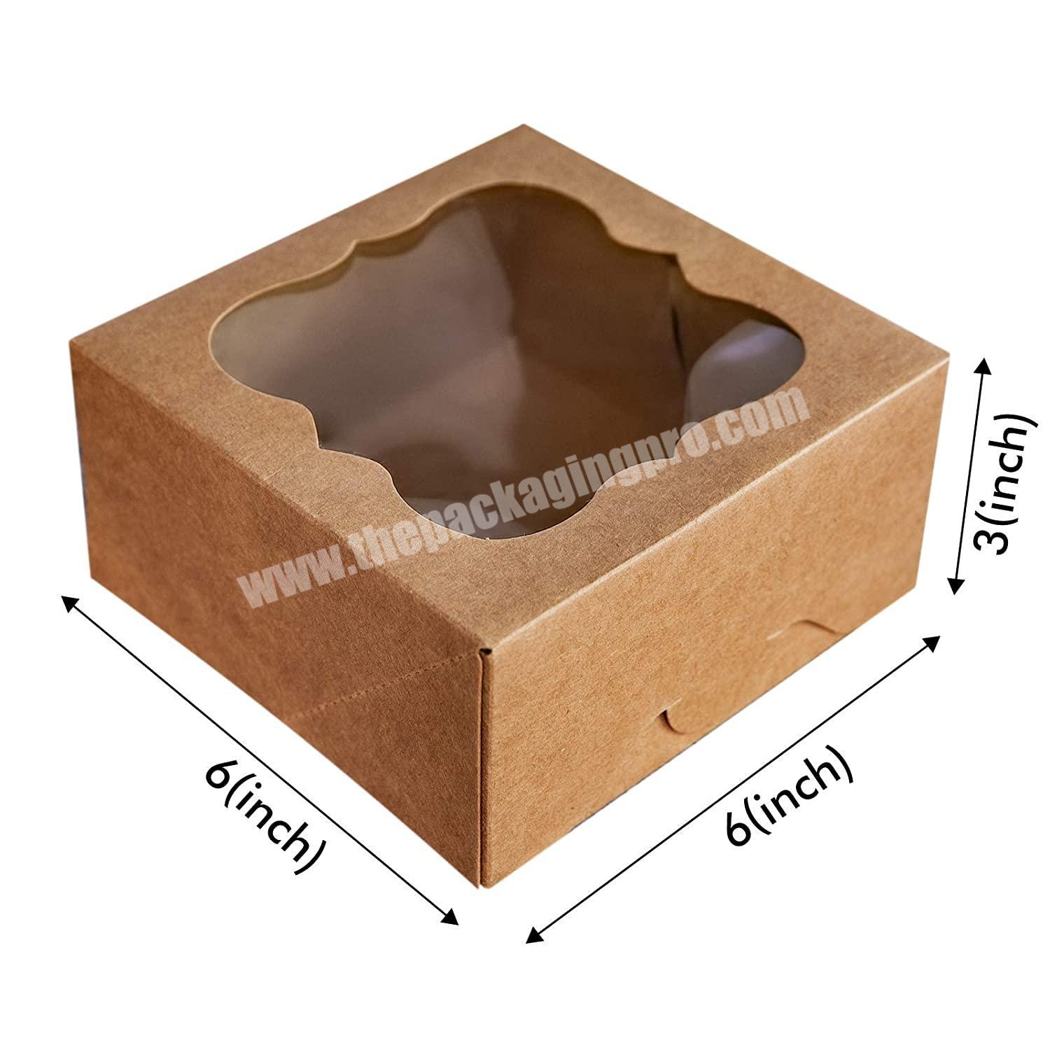 Free Sample  6x6x3 inch Brown Craft Paper Bakery Boxes with PVC Window for Pie and Cookies Boxes Small Natural  Pastry Box
