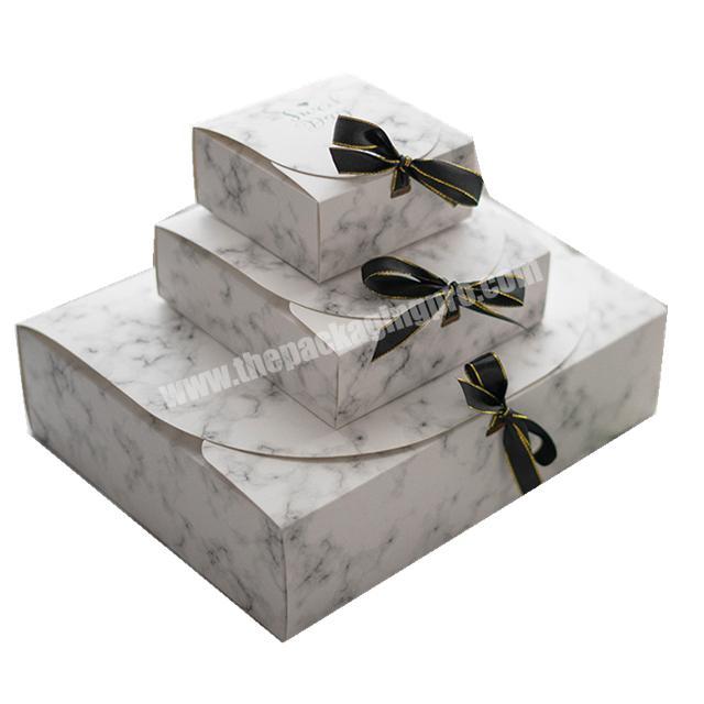 Manufacture Wholesale Luxury Fashion White Marble Foldable Gift Paper Box With Bowknot