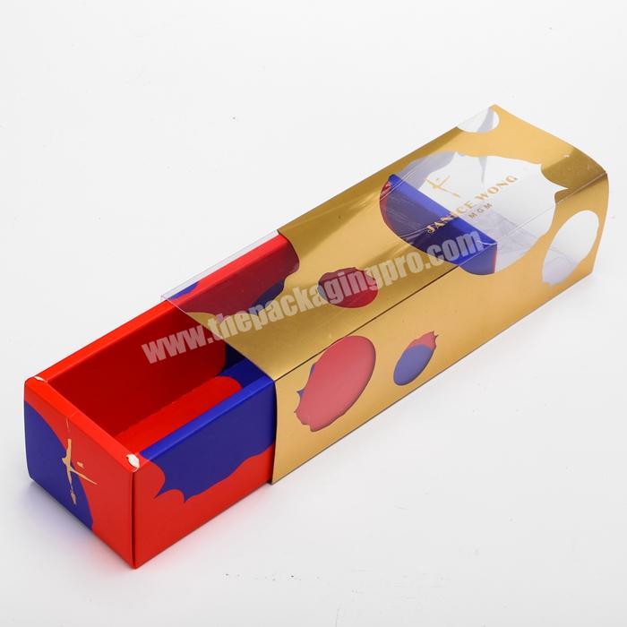 Custom full colour printing folding drawer packaging box flat shipping clear plastic window sliding box