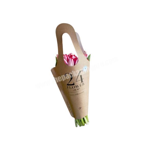 Brown Kraft Paper Black Printed Flower Shop Name Flower Bouquet Carrier bag