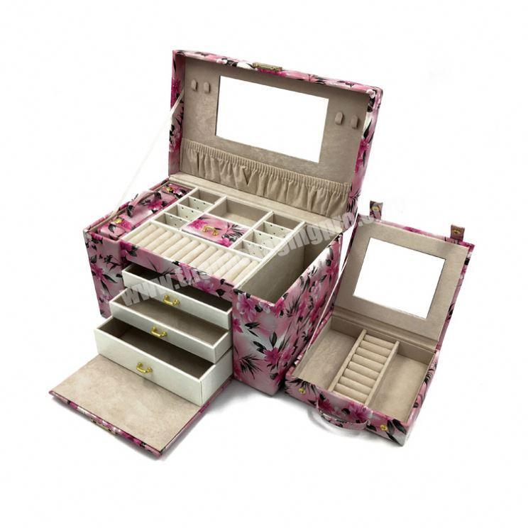 Luxury Custom Pink 3 Drawer Jewelry Organizer Box With Key Lock
